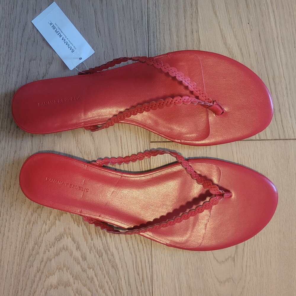 Women's Banana Republic red leather thong flip flops size 10.5 new with tag - Picture 6 of 6